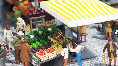 BUSCH 1071 — Рыночные лотки «Obst&Gemüse» и «Honig&Marmelade», 1:87