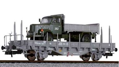 LILIPUT 235047 — Платформа (Kms-w) с военным автомобилем, H0, IV, SBB-CFF
