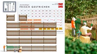 BUSCH 7984 — Деревянный забор (~450 мм) «Окрашено» и 2 фигурки, 1:87