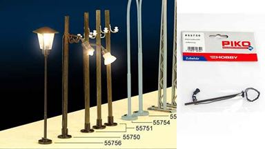 PIKO 55750 — Уличный фонарь на деревянном столбе ~90 мм (свет), 1:72—1:100