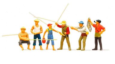 PREISER 10077 — Рыбаки и рыболовы-спортсмены (6 фигурок и аксессуары), 1:87