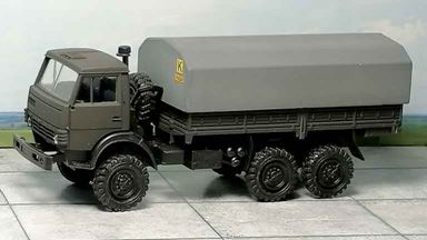 RUSAM-KABAZ-4310-15-150 — Автомобиль КабАЗ бортовой с серым тентом «К» «ЛЮДИ», 1:87, 1979, СССР