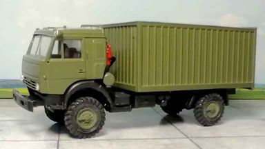 RUSAM-KABAZ-4350-02-000 — Автомобиль КабАЗ с контейнером (2 моста, спальник), 1:87, 1979, СССР